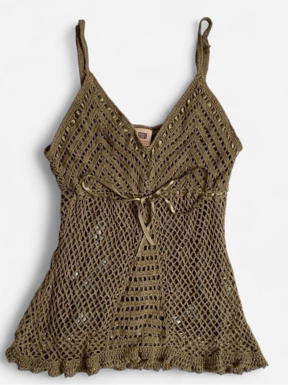 Vintage Y2K olive crochet whimsigoth top
